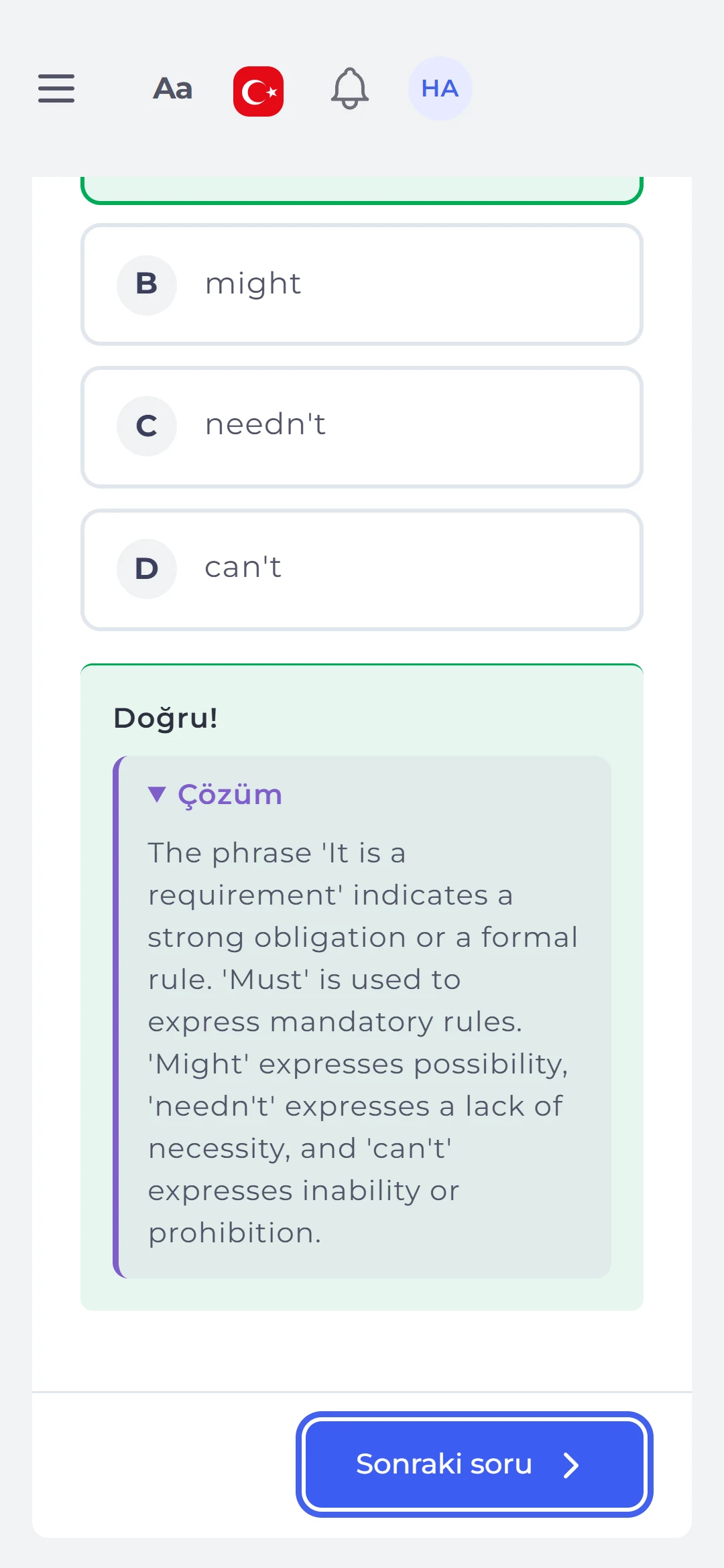 Check: right or wrong at once, with the worked solution below.